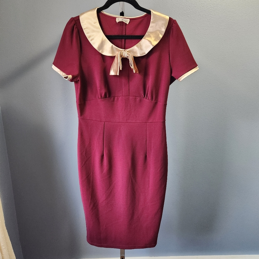 Aisize Vintage Redefined Retro Pinup Sheath Red Dress Rockabilly Women's Large L